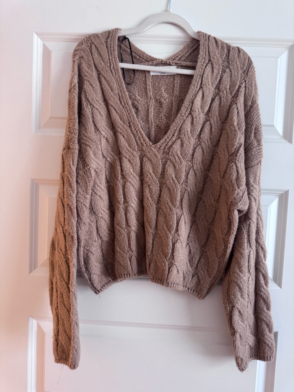 Double Zero Taupe Cable Knit V-Neck Sweater